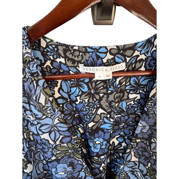 VERONICA BEARD Saera Floral Minidress Dress Size 14 Blue Multi Smocked Romantic - Picture 3 of 11